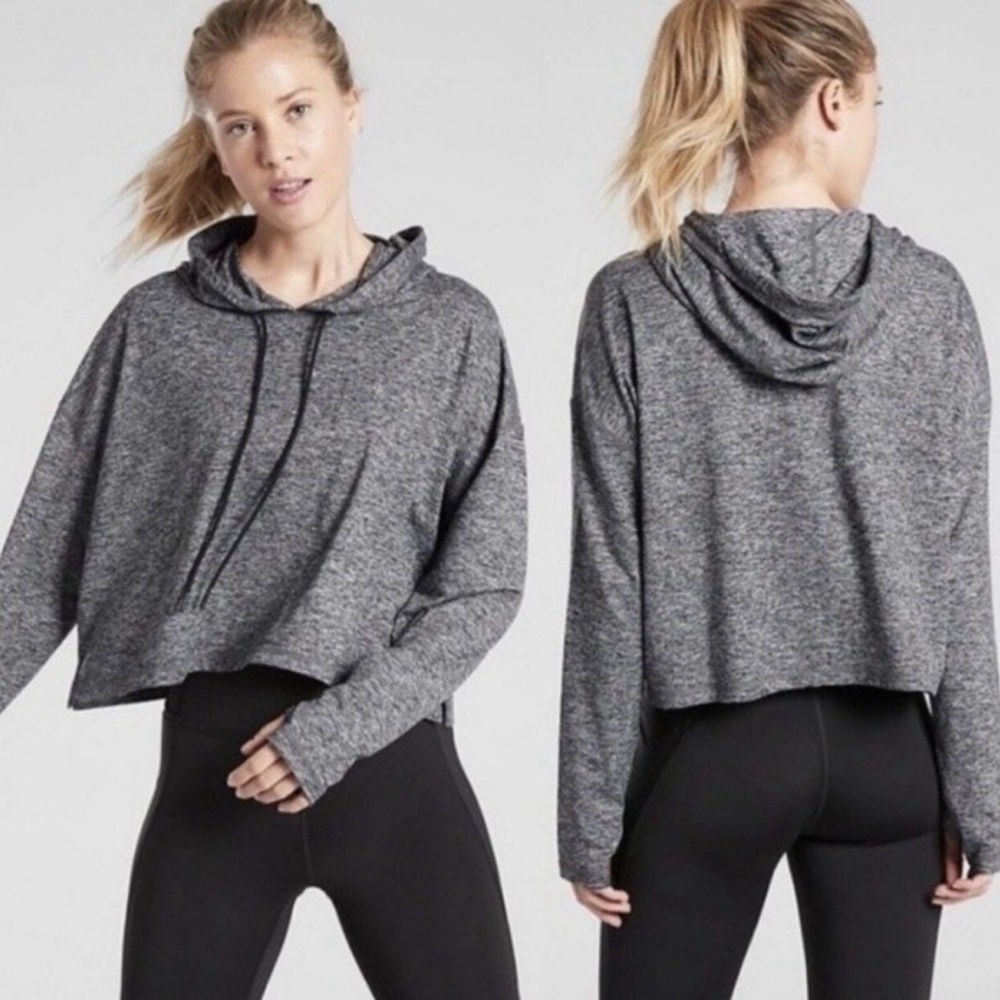 Athleta Uptempo Cropped Gray Lightweight Hoodie - size XS